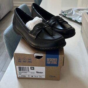 Clarks Black Leather Slip-On Shoes